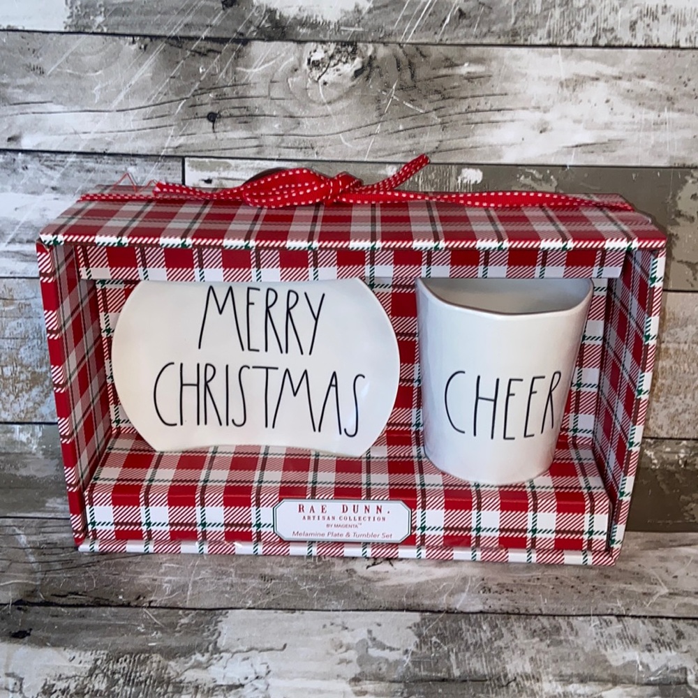 Rae Dunn New Melamine Plate & Cup Set Merry Christmas Cheer